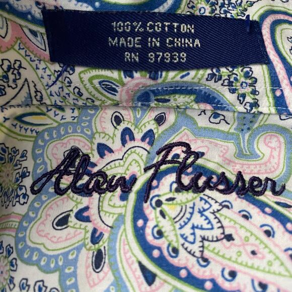 Alan Flusser Paisley Print Long Sleeved Button Down chest pocket Shirt Large - Picture 7 of 13